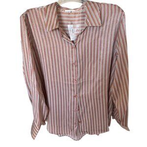 NWT Maurices Button Down Blouse Taupe/Tan Stripe, 1X